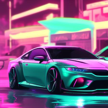 a photo of a futuristic car with a surfboard on top of it's roof in a city at night time, art by carstestv3