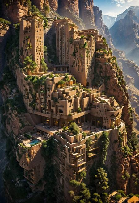 (The colonial city of the future, in the mist-filled Grand Canyon, on an unknown Earth-like planet, 2 moon on sky, Spaceship flight connects colonies, waterfulls:1.3), (Machu Picchu, a mountain settlement, incredibly spectacular:1.2), (Mario Botta:1.3), (avant-garde, future, reality, science fiction, photorealistic), (modern architecture:1.2), 
(Large Files, Ultra Realistic, 8K, 16k, FHD, HD, VFX, Perfect, Photography, composition, Architecture Sales Photography, Architecture Competition, Ultra High Resolution, Cinematography, High Resolution Image:1.1), (dramatic lighting, direct sunlight, ray tracing, clear shadow:1.2),  (real landscape:1.1), (blurred background:1.0), (urban background, more_details) ,
ac_neg1, great lighting, clear, hillscastel, extrusionbuilding, vertical
