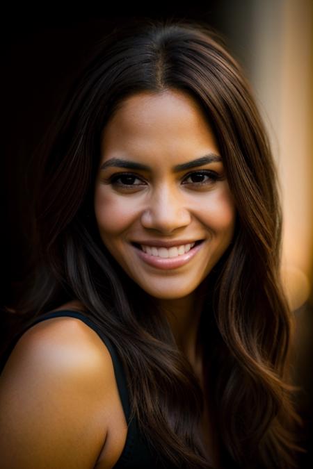 Realistic photo of a beautiful h4ll3b-v2 woman,   1girl, solo, long hair, looking at viewer, smile, simple background, brown hair, black hair, brown eyes, teeth, grin, lips, portrait, realistic, soft lighting, professional Photography, Photorealistic, detailed, RAW, analog, sharp focus, 8k, HD, DSLR, high quality, Fujifilm XT3, film grain, award winning, masterpiece<lora:h4ll3b-v2:1.0>