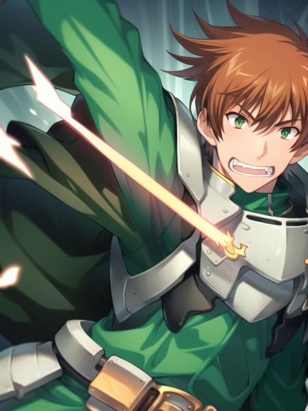 (hyper extreme detailed),(masterpeace),(hyper extreme),(photorealistic),CG,(colour:1.2), beautiful lighting,light from the front,1boy,solo, <lora:rance:1>,rance,blown hair,short hair,green armar,