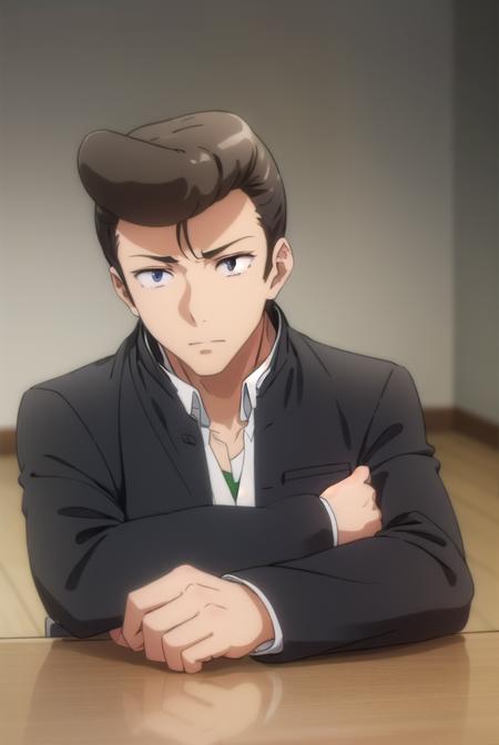 agnospassion, <lora:agnos passion s2-lora-nochekaiser:1>,
agnos passion, brown hair, male focus, pompadour, (black eyes:1.5),
BREAK school uniform, jacket, gakuran,
BREAK indoors, classroom,
BREAK looking at viewer, ()
BREAK <lyco:GoodHands-beta2:1>, (masterpiece:1.2), best quality, high resolution, unity 8k wallpaper, (illustration:0.8), (beautiful detailed eyes:1.6), extremely detailed face, perfect lighting, extremely detailed CG, (perfect hands, perfect anatomy),