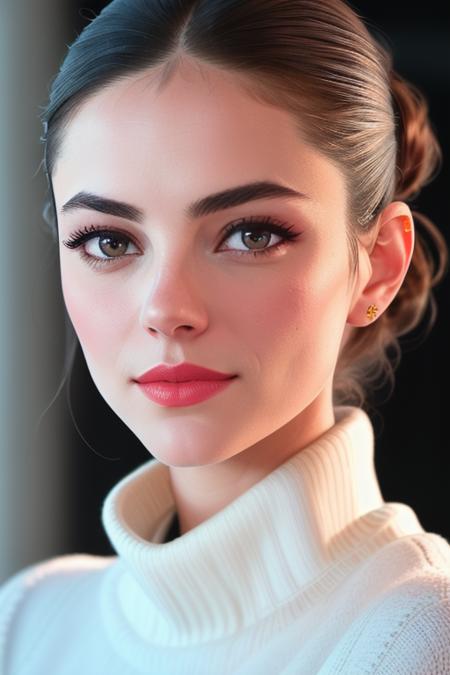 photo of a woman, monbarb8-2784:0.99, ((pale skin)), ((hair up, hair in bun, dark brown hair):1.2)((turtleneck sweater):1.2),((closeup, portrait)),((outdoors, snow, city):1.2),,((red lipstick, eyeliner, eye shadow, blush):1.2), ((best quality, masterpiece, extreme details, high resolution):1.2),((detailed eyes, beautiful eyes, detailed face, beautiful face):1.2), photo of the most beautiful artwork in the world, professional majestic (photography by Steve McCurry), 8k uhd, dslr, soft lighting, high quality, film grain, Fujifilm XT3 sharp focus, f 5.6, High Detail, Sharp focus, dramatic