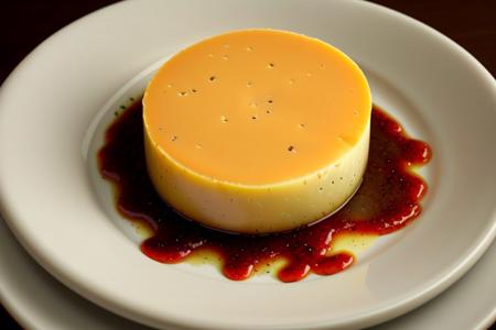 red cheese on a plate, glowing