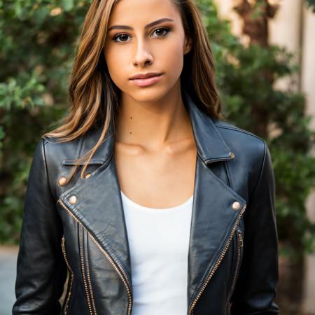 RAW photo of avaryana, leather jacket and skinny jeans, photorealistic, amazing level of detail, masterpiece, award winning, (high detailed skin:1.2), 8k uhd, dslr, soft lighting, high quality, film grain, Fujifilm XT3,  <lyco:avaryana:1.0>