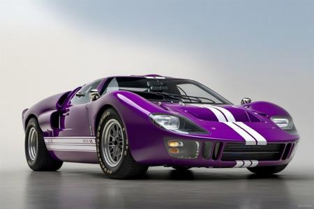 (gold GT40_MKII), white rally stripes, from side, dark tinted windows, parked on a white reflective surface, purple smoke,
masterpiece, rule of thirds, absurdres, volumetric lighting, subsurface scattering, high detail, nature background, motion blur, full sharp, photography, trending on artstation, sharp focus, studio photo, intricate details, highly detailed, by greg rutkowski, car magazine cover, award winning photography, ford tough, RIP Carroll Shelby,
shot on a Sony A7III, 8k uhd, bokeh, dutch angle, dramatic angle, intentional camera movement, camera tricks,
<lora:GT40MKII_SDXL_v01:1>