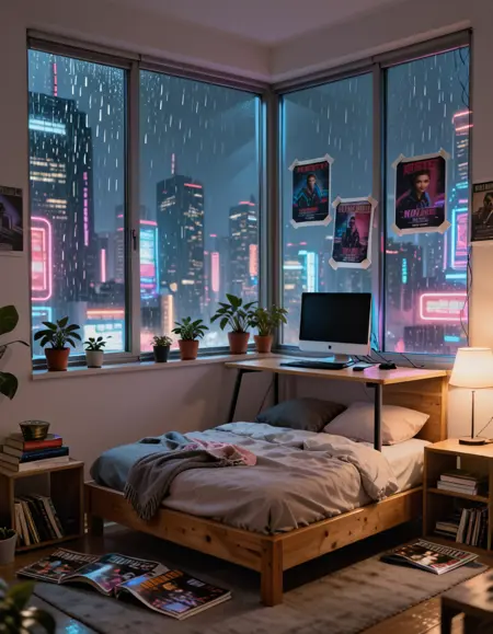 Cyberpunk bedroom interior pony