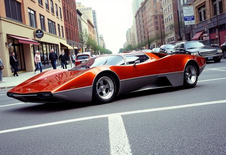 Concept super car, (1970's wedge car design), city street