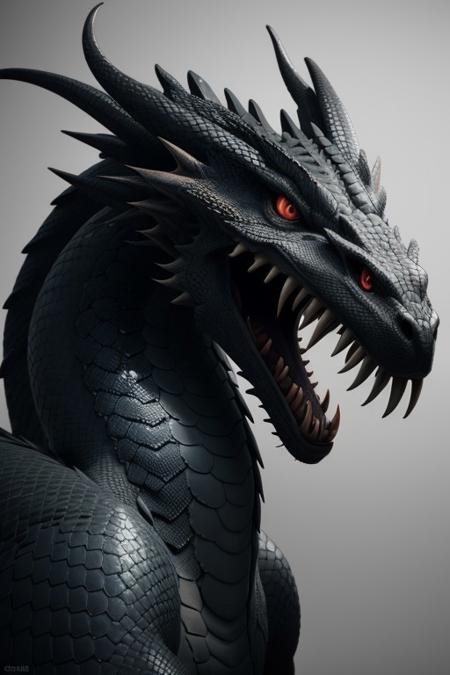 Asian dragon, Black snake gradient  color, rough, textural, broad brush strokes, red color prominent detailed, alienzkin, silhouette, c4d, blender, raytracing, unreal engine 5, render 3d, face close up, Red Simple background,