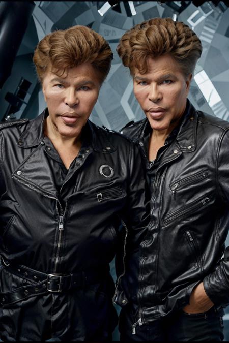 bogdanoff_bros, black leather jacket, realistic, best quality, <lora:bogdanoff_9:1>