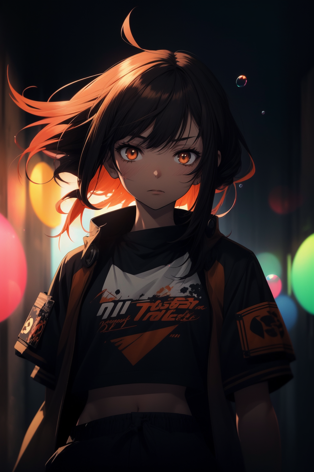 (catgirl), outline, neon paint, glowing, (anime ost:1.18), (anime wallpaper art), (delinquent:1.2), rugged hairstyle, (mus...