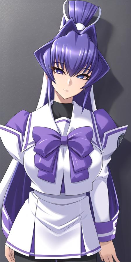 <lora:MitsurugiMeiyaV2:0.7> mitsurugimeiya, huge_breast, standing, solo, School_uniform_White_shirt_White_skirt_Purple_bowtie_Black_pantyhose_Black_boots_Black_turtleneck,, masterpiece, best quality, detailed face, detailed eyes, highres,