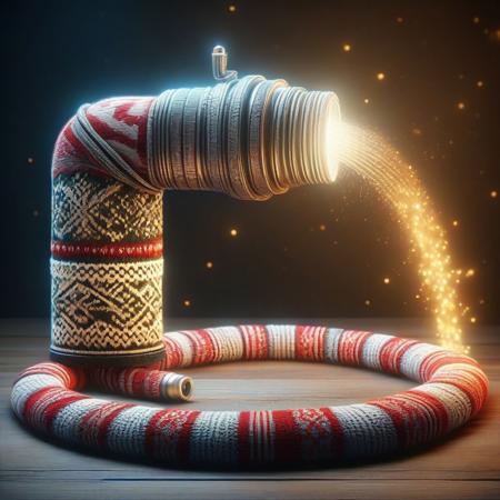 fire hose made of ChristmasSweater, masterpiece, best quality, highly detailed, sharp focus, dynamic lighting ChristmasSweater