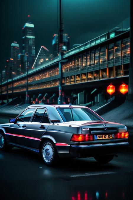 neon city, spotlight, mercedesbenz190e, crystalz,
