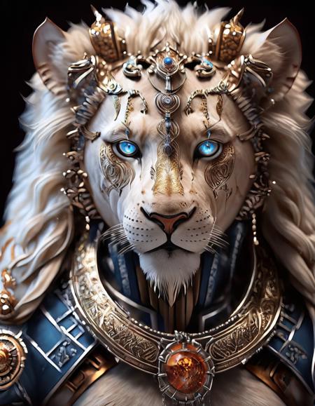 cinematic photo blue eyes, Lion, looking at viewer, portrait, glowing eyes, black background, animal ears, tusks, closed mouth, white hair, Feline, intricate, elegant, highly detailed, formal, colorful, extremely sharp focus, luxurious, professional dramatic color, sublime, warm light, excellent composition, innocent, beautiful, epic spectacular quality, creative, positive emotional
 <lora:FelineCraft-000007:1>, , <lora:FILM_PHOTOGRAPHY_STYLE:0.25> . 35mm photograph, film, bokeh, professional, 4k, highly detailed