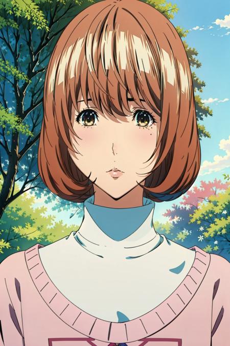 aokiko 1girl pink sweater white turtleneck