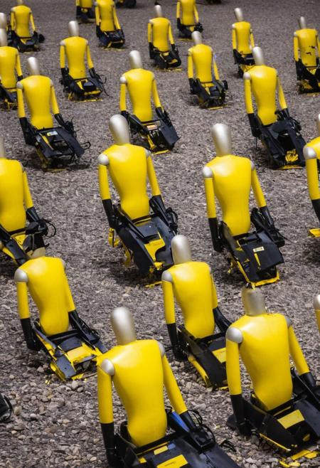 A bunch of test dummies, doing self destruction