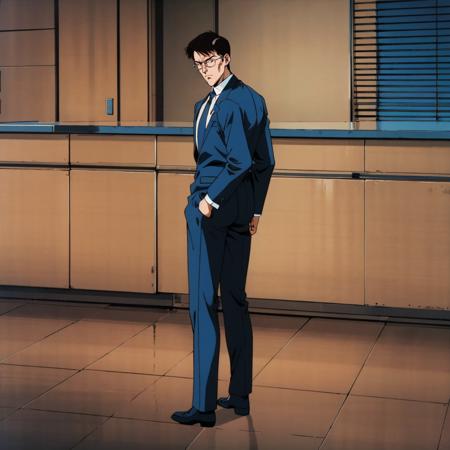 HirakawaMasumi,1man,black hair,short hair,black eye,eyewear,retro artstyle,1980s (style), business_suit,