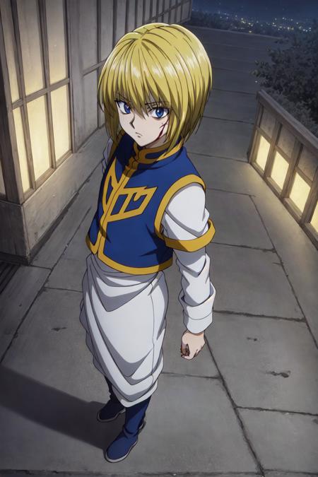 ((masterpiece, best quality)), (kurapika), 1boy, blonde_hair, blue_eyes, solo, aura, full_body, epic, short_hair, solo, absurdres, at night, outdoors, urban, city, blood, hxh2011  <lora:hxh2011:0.52>, masterpiece, best quality, highres, original, extremely detailed wallpaper, extremely detailed CG, (8k:1.1), (color), trending on artstation, cgsociety, pixiv, highly detailed, award winning, (beautiful composition, coherent:1.3), (god rays:0.5), perfect lighting, cinematic lighting, intricate, (symmetrical:0.4)