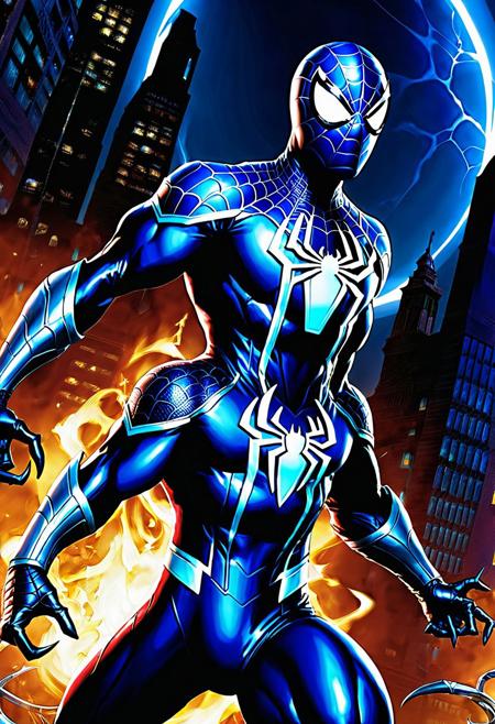 Digital fantasy artwork featuring a Blue Lantern Spider-Man