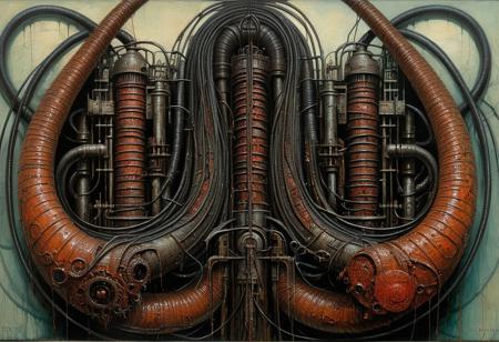 Biomechanical abstract surreal fleshscape, Giger Beksinski Frazetta Bisley, eldritch biomechanical technology, wet rusty greasy dripping, engine internals details of a machine forged from pieces of flesh iron sinew skin wires conduits pipes organs muscles blood eviscerated sectioned detached, segmented detached disordered abstract arcane vast machinery with flesh components flesh limbs organs biomechanical horror body horror, chaos amputated mishmash, detailed mixed media flesh components oil painting impasto gesso layered textured paint, flesh machine combined contrasting merged forced together, darkness low contrast, dark shadows, sparse highlights, Zladizlav Beksinski Giger Giraud Goya Bisley, dull colours, black silver grey steel iron wires cables panels chrome pale sickly colours, transcendent transcendental chained and deformed, eldritch cruelty evil, nightmare abstract Giger, darkness shadows, industrial decay texture, abstract grease oil blood effluent, life study life model, female anatomical elements