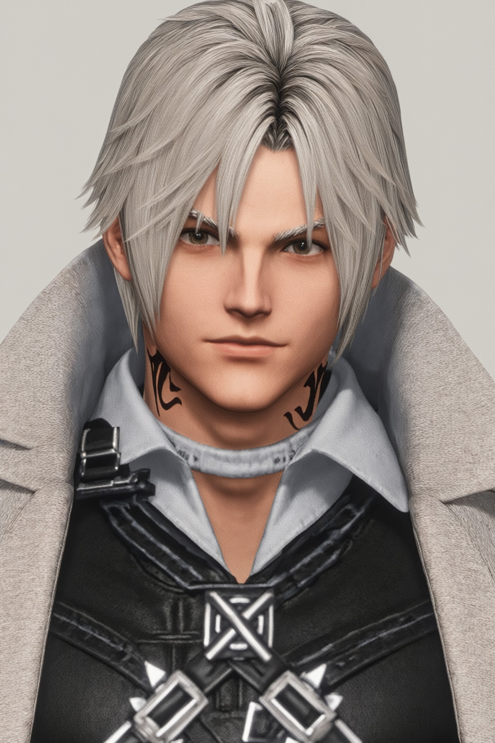 Thancred Waters,  Thancred Waters,  looking at viewer,  closed mouth,  upper body,  coat,  strap, realistic, specular high...