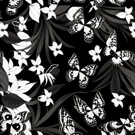 a black and white pattern with butterflies <lora:pattern-000100:0.9>