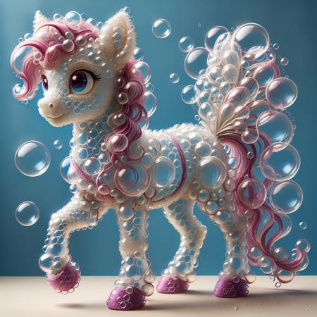 my little pony, made_of_bubbles
BREAK
 Transparent Pony made of bubbles, colorful clear bubbles, curly mane and tail made of thick bubbles,
BREAK 
, whimsical background,