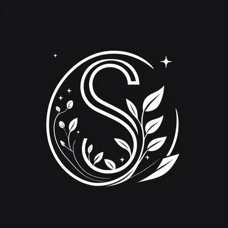 Letter "S", nature theme, minimalist vector, icons, white on black logo icon, icons app