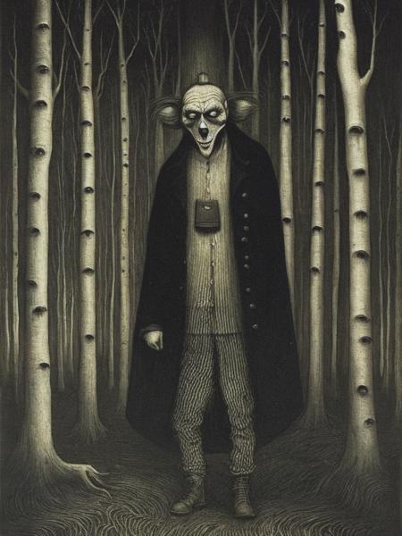 <lyco:JohnKennMortensen:1.0> by Edward Munch, by John Kenn Mortensen, horror clown