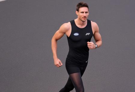 Homoerotic full body photograph of Lionel Messi a man<lora:shaun-Lionel-Messi:1>,  <lora:SMUXL:1>, smusmu, black sheer see-through tights, marathon running in street, full body, HDR, high quality, chest,