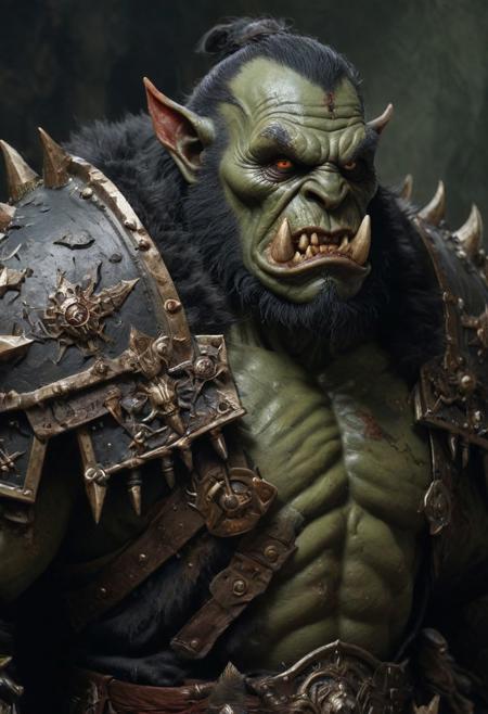 Warhammer Orc warrior, Black over black, top light, masterful painting in the style of Anders Zorn | Marco Mazzoni | Yuri Ivanovich, Todd McFarlane, oil on canvas