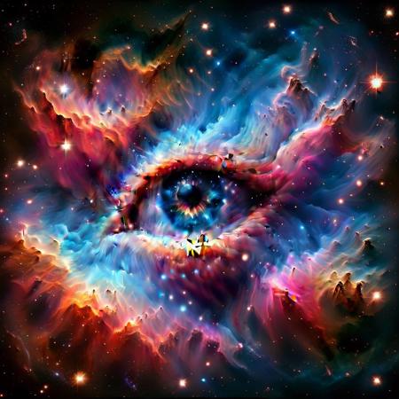 mad-nbla, mesmerizing space and eye like nebula, ultra realistic, complementing tones
