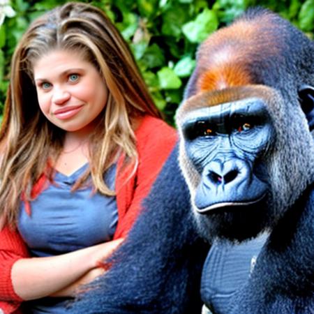 <lora:danielle1.1:1>  a photo of Icanhazusername, Danielle Fishel, Satyam_SSJ10 and a gorilla