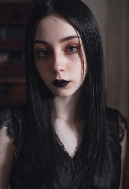 (((top-priority))), real-life, goth-girlfriend, split ambient twilight light, shallow focus, realistic shadows, ideal, vellus hairs, best image, best quality, depth of field, perfect composition, suggestive:1.2, spicy