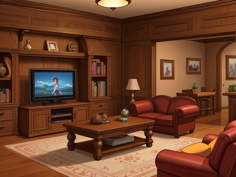XE-LucasArts Livingroom, sofa, coffee table, television, bookshelf, 
 <lora:LCM_LoRA_Weights_SD15:1>