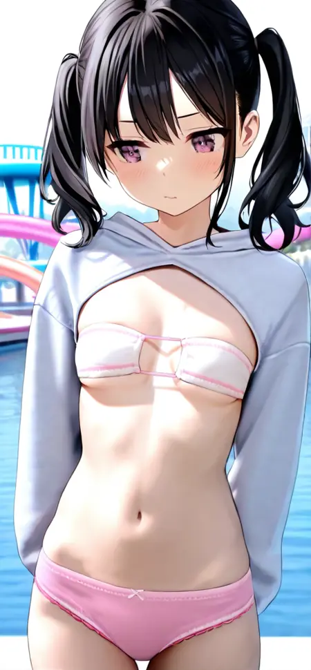 Sweater lift and cute swimsuit