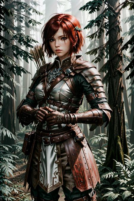 LelianaDA, 1girl, armor, solo, weapon, arrow (projectile), red hair, short hair, quiver, chainmail, bow (weapon), nature, gloves, forest
<lora:epi_noiseoffset2:1>, <lora:LelianaDA:0.7>