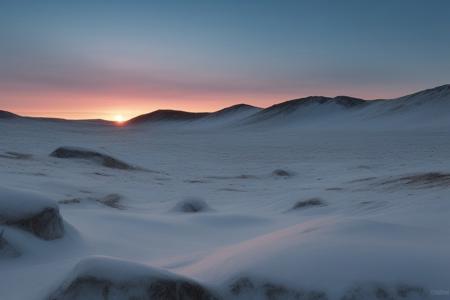 abstract Winter Tundra twilight sunset blue, cool-toned colors, sunset color tones