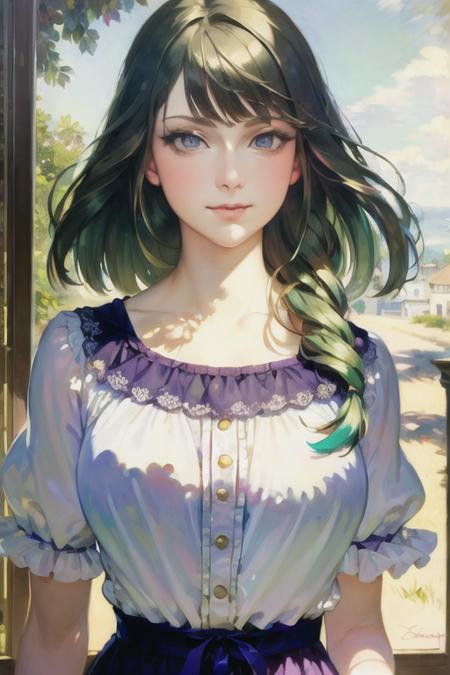 <lora:Victorian Anime Art v 2.0:0.3>,<lora:Victorian Anime Art:0.7>, (masterpiece, best quality:2.0), ((hyper detailed face, detailed eyes, best lighting, best shadows)), 1girl, girl posing for Monet, (art by Monet) , (blonde hair, blue eyes, long hair:1.5), looking at viewer, sitting in a cafe, (green hair, purple eyes, bobcut:1.5), looking at viewer, standing in a pool