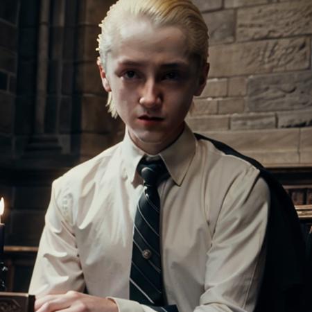 draco malfoy a man, face focus, detailed eyes, sitting at hogwarts with hogwarts in the background, photo, masterpiece, best quality, highly detailed, <lora:Draco Malfoy v1.0:1>