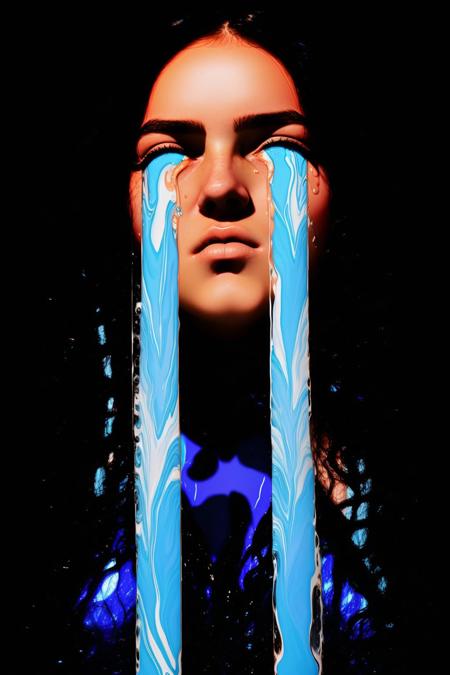 wavy tears from eyes,girl, looking at viewer,long hair, black background, <lora:Spilled-Eyes-v1.2:1>