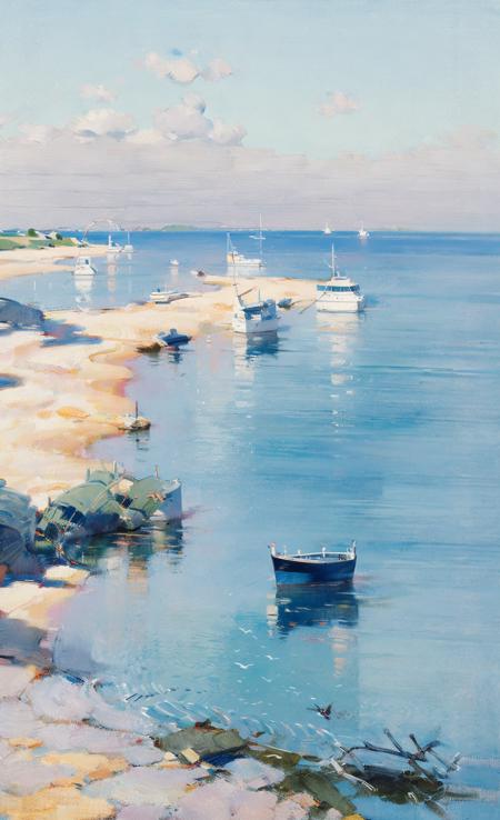 no humans, scenery, outdoors, sky, water, ocean, day, blue sky, traditional media, horizon <lora:Light oil painting_20231025095300-000003:0.8>, (illustration:1.0), masterpiece, best quality,