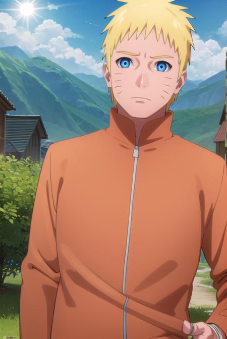 narutouzumaki, <lora:naruto uzumaki-lora-nochekaiser:1>,
naruto uzumaki, uzumaki naruto, blue eyes, blonde hair, male focus, facial mark, whisker markings, short hair,
BREAK long sleeves, jacket, orange jacket, pants, black pants,
BREAK outdoors, nature, forest, grass, sky, sun, clouds,
BREAK looking at viewer,
BREAK <lyco:GoodHands-beta2:1>, (masterpiece:1.2), best quality, high resolution, unity 8k wallpaper, (illustration:0.8), (beautiful detailed eyes:1.6), extremely detailed face, perfect lighting, extremely detailed CG, (perfect hands, perfect anatomy),