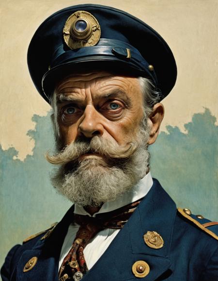 upper body shot of eerie grumpy Captain Nemo (from 20,000 Leagues Under the Sea), (by Norman Rockwell, (Frank Frazetta:1.15):1.05), (Alphonse Mucha:0.15),{creepy|gloomy|natural|bright|cheerful|idyllic}, {harsh|diffuse} {direct|indirect} lit from {above|right|left|below|behind|front}, steempunk