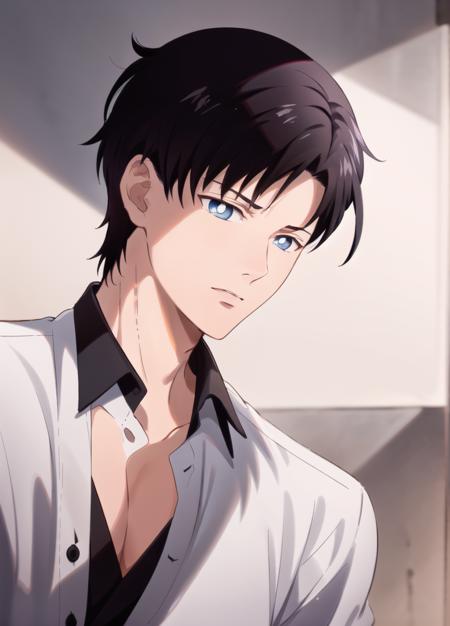 masterpiece, best quality, highres, male focus, solo,1boy,black hair, blue eyes,, looking at looking at viewer , portrait, upper body,     <lora:chiba_mamoru_eternal:0.7> <lyco:husbandoLocon_v33:0.4>