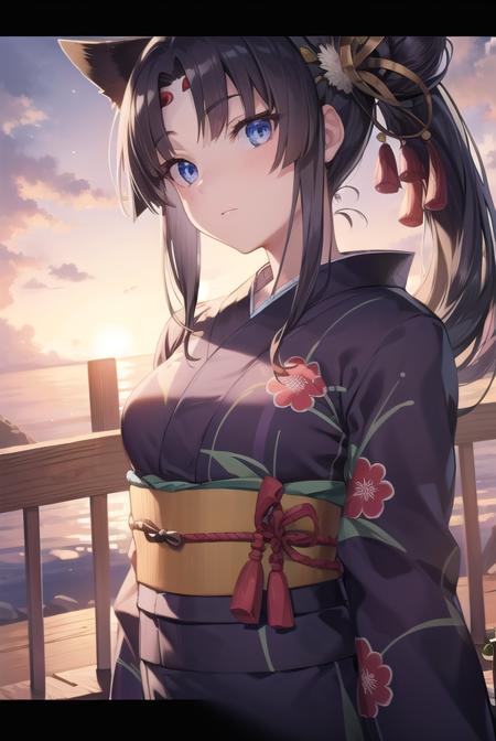 ushiwakamaru, <lora:ushiwakamaru-lora-nochekaiser:1>, 
ushiwakamaru, black hair, blue eyes, long hair, side ponytail, sidelocks, parted bangs, (small breast:1.2), hair bun, single bun, side bun,
BREAK japanese clothes, (yukata:1.5), obi, sash,
BREAK looking at viewer,
BREAK outdoors, fireworks, night, festival,
BREAK <lyco:GoodHands-beta2:1>, (masterpiece:1.2), best quality, high resolution, unity 8k wallpaper, (illustration:0.8), (beautiful detailed eyes:1.6), extremely detailed face, perfect lighting, extremely detailed CG, (perfect hands, perfect anatomy),