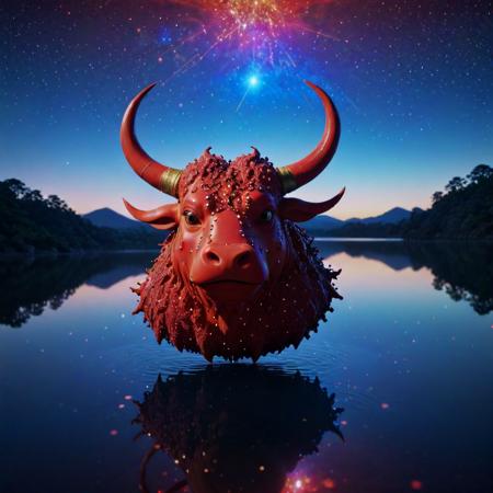 (designed by Eiichiro Oda:0.7) , anime key visual, Dreamy lake and Red giant in background, intricate background, cinematic shot of a Fascinating Lifelike TaishÅ Era (Taurus constellation:1.3) , it is covered in Decals, it is inspired by a Orc, near Adorable The Sphinx of Giza, at Blue hour, horizon-centered, Magic Realism, Lustful, Nanopunk, key light, L USM, Calotype, under water, vignette, artstation, photolab