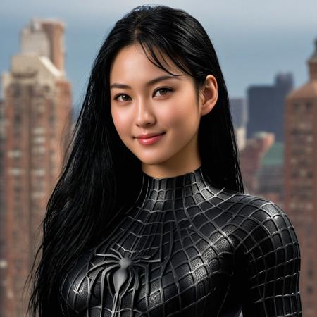 score_9, score_8_up, score_7_up, best quality, realistic, masterpiece, beautiful detail, hyperrealistic, ((1girl, woman body, large breast)), amazing detailed full body of a cute japanese girl, cute face, wearing a realistic and highly detailed black raimi spider-man suit, ((defined muscular girl)), professional model wears ultra - detailed black raimi spider - man suit, ultra - detailed and grained black raimi spiderman suit, suit covered entire body and hand, black spiderman gloves, wet, (black hair, attraction, light smile), octane render, highly detailed, volumetric, dramatic lighting, (highest quality:1.1), (HDR:1.3), (top quality, best quality), realistic, high definition,