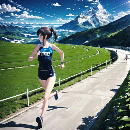 masterpiece, 
1girl,  running, mountain, 
 <lora:test003_2:-1>