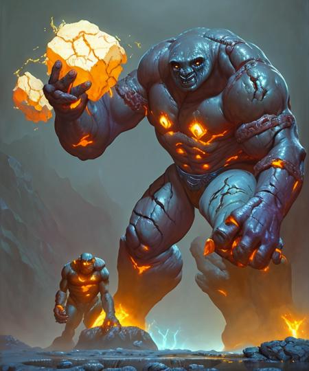 wjqhammer golem, battlefield at dawn, illustration by Slawomir Maniak, Magic the Gathering, <lora:wjqhammer-13:0.7>